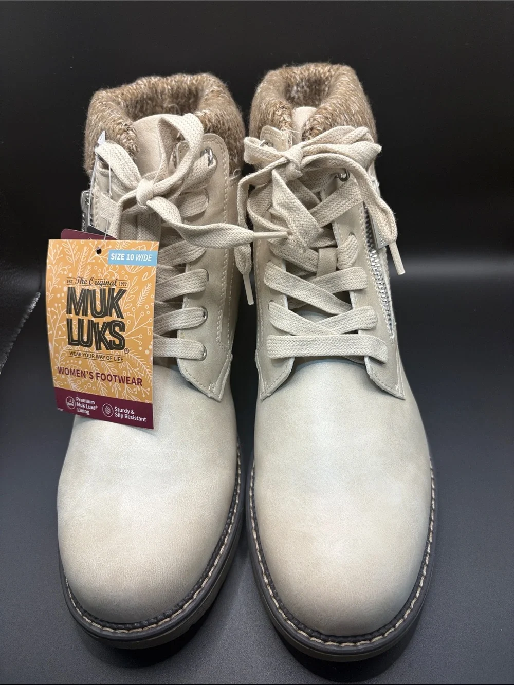 Muk Luks Women's Stone Lace-Up sweater cuff Boots